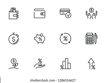 Saving line icon set. Salary, purse, graph, piggy bank. Money concept. Can be used for topics like budget, finance, banking, deposit, investment