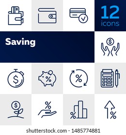 Saving line icon set. Salary, purse, graph, piggy bank. Money concept. Can be used for topics like budget, finance, banking, deposit, investment