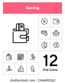 Saving line icon set. Salary, purse, graph, piggy bank. Money concept. Can be used for topics like budget, finance, banking, deposit, investment
