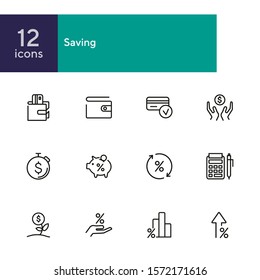 Saving line icon set. Salary, purse, graph, piggy bank. Money concept. Can be used for topics like budget, finance, banking, deposit, investment