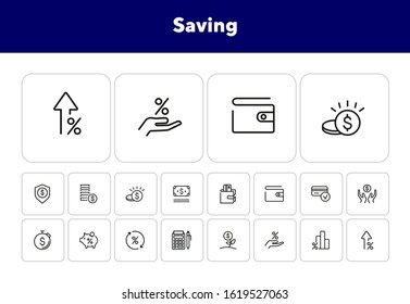 Saving line icon set. Salary, purse, graph, piggy bank. Money concept. Can be used for topics like budget, finance, banking, deposit, investment