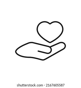 Saving love, line icon, saving family, editable stroke outline icon, high quality vector symbol for mobile app. Heart in hands.