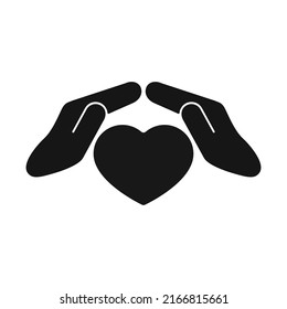 Saving love, silhouette icon, flat vector illustration for UI graphic design. Heart in hands.