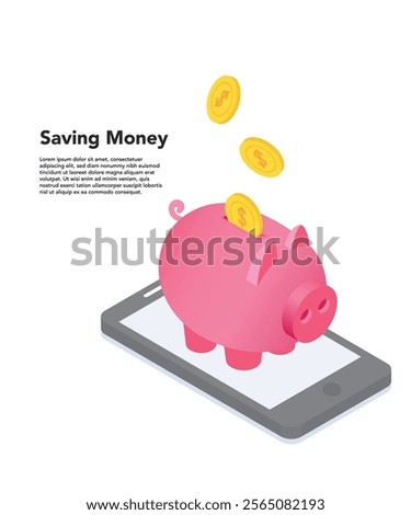 Saving money. Saving application. Smartphone earning money with piggy stock illustration