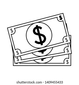 saving money bills cartoon vector illustration graphic design in black and white