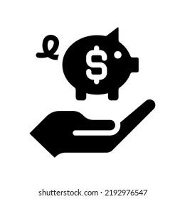 Saving money black glyph icon. Budget management. Emergency fund. Retirement account. Savings and investments. Silhouette symbol on white space. Solid pictogram. Vector isolated illustration