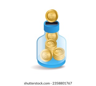 Saving money in a bottle flat isometric illustration
