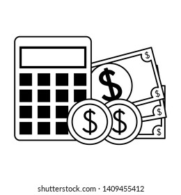 saving money budget elements cartoon vector illustration graphic design in black and white