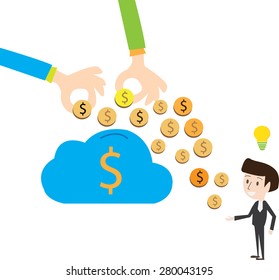 Saving money to cloud-computing , businessman man enjoying 