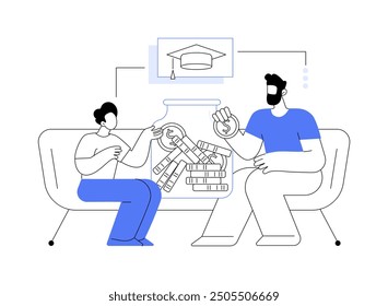 Saving money for college isolated cartoon vector illustrations. Smiling dad and his son saving money for education at college from childhood, financial support to kids vector cartoon.