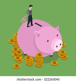 saving money concept in 3d isometric flat design