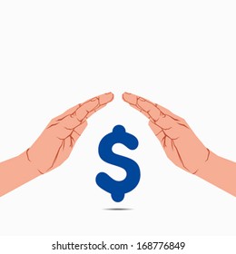 saving money concept or dollar currency symbol under hand vector
