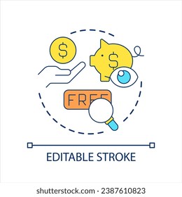 Saving money concept icon. Financial literacy. Costs management. Finance regulation tips abstract idea thin line illustration. Isolated outline drawing. Editable stroke. Arial font used