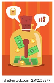saving money concept illustration. money storage with protection
