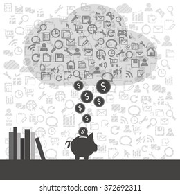 Saving money concept on work table background