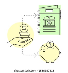 Saving money concept. Outline thin line illustration. Flat style. Isolated. 