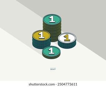 Saving money concept poster, vector icon type illustration of a coin stack, economy and savings, income and revenue, cash money growth.