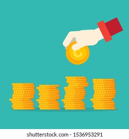 Saving money concept preset by Male hand putting money coin stack growing business
