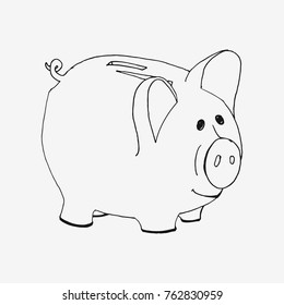 Saving money concept vector illustration. Piggy bank hand drawn