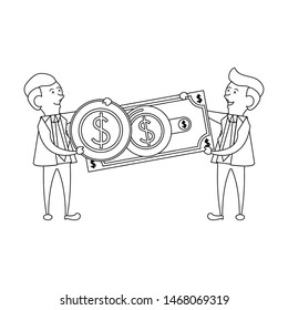 saving money finance banking, executive business men with cash money cartoon vector illustration graphic design