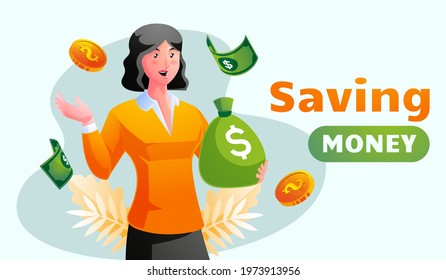 Saving money Financial saving increase concept illustration