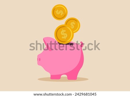 Saving money for the future or financial success, building wealth, budgeting or cut spending to save money for future concept, money dollar coins drop into a piggy bank