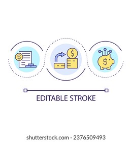 Saving money habits loop concept icon. Optimize budget. Improve economic literacy. Financial growth abstract idea thin line illustration. Isolated outline drawing. Editable stroke. Arial font used