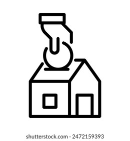 Saving money with house. Simple line icon. Isolate on white background. Vector.