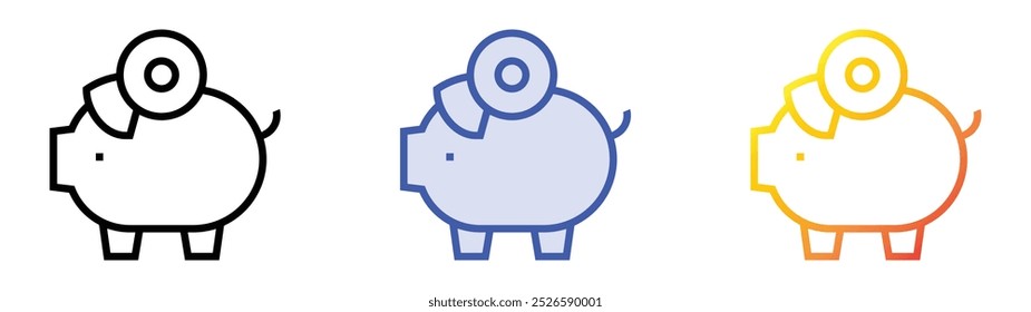 icono de ahorro de dinero. Lineal, relleno azul y diseño de estilo degradado aislado sobre fondo blanco