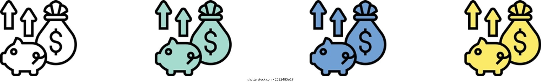 saving money icon. Outline, Green, Blue and Yellow Style Design Isolated On White Background