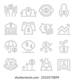 Saving money icon set in thin line style