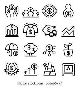 Saving money icon set in thin line style