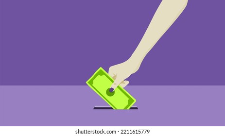 saving money illustration on plaint purple backdrop 