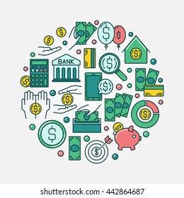 Saving money illustration - vector flat round money and finance symbol. Colorful finance and investment concept sign