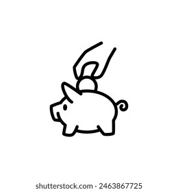 saving money into piggy bag outline icon pixel perfect vector design good for website or mobile app