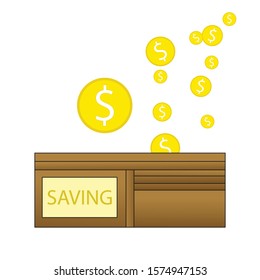 saving money into wallet illustrastion in simple design and isolated white background