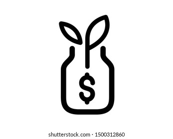 Saving money jar line vector. Money jar icon with plant growing. Business financial banking saving concept or personal finance symbol.