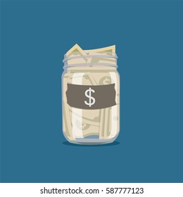 Saving money jar. Vector illustration.