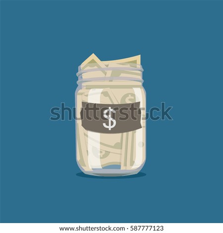 Saving money jar. Vector illustration.