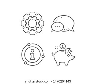 Saving money line icon. Chat bubble, info sign elements. Piggy bank sign. Linear saving money outline icon. Information bubble. Vector