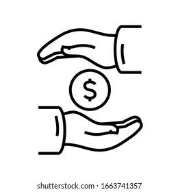 Guardar icono de línea de dinero, signo de concepto, ilustración de vector de esquema, símbolo lineal.