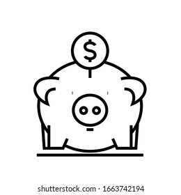 Sparen Sie Geld-Linie-Symbol, Concept-Zeichen, Umriss-Vektorillustration-Illustration, Linearsymbol.