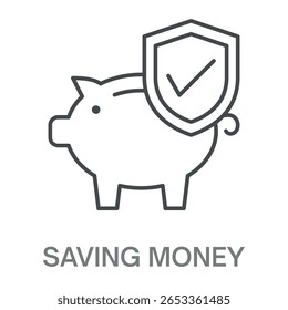 Ícone de linha de dinheiro de poupança, ilustração de símbolo de contorno de design de estilo simples, traçado editável perfeito para logotipos e muito mais