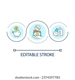 Saving money for mortgage deposit loop concept icon. Finance planner. Buying home preparation abstract idea thin line illustration. Isolated outline drawing. Editable stroke. Arial font used