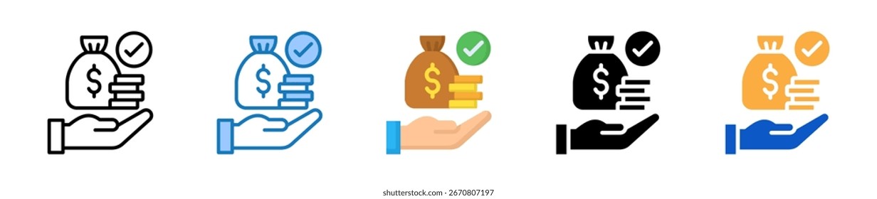 Ícones de estilo múltiplo do Saving Money definem a ilustração do vetor de design.