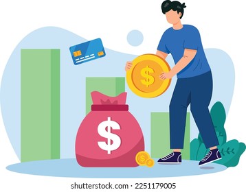 Sparen Sie Geld mit digitaler Fintech mit einfachem Flachdesign-Stil