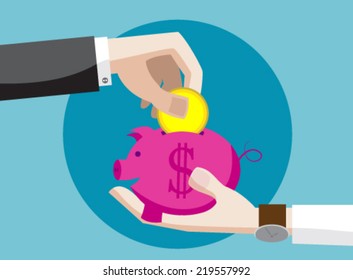 Saving money to a piggy bank