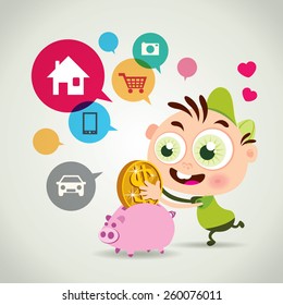 Saving money to piggy bank 