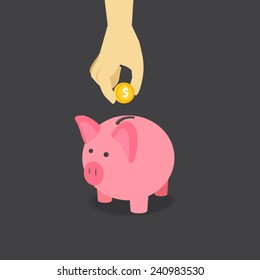 Saving Money with Pink Piggy. Vector illustration EPS10.