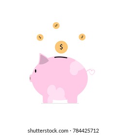 saving money with pink piggy, vector concept